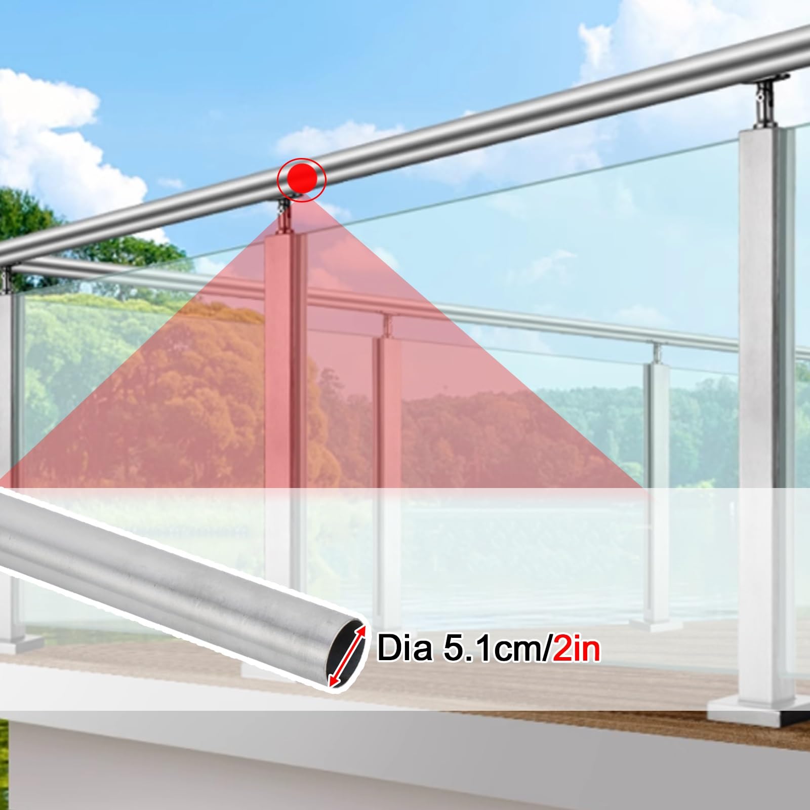 Barandilla de cristal de acero inoxidable 304 para piscina, terraza, patio, pasillo, puente, redonda y cuadrada, 1-6 m de longitud, 110 cm de altura, elegante solución de seguridad