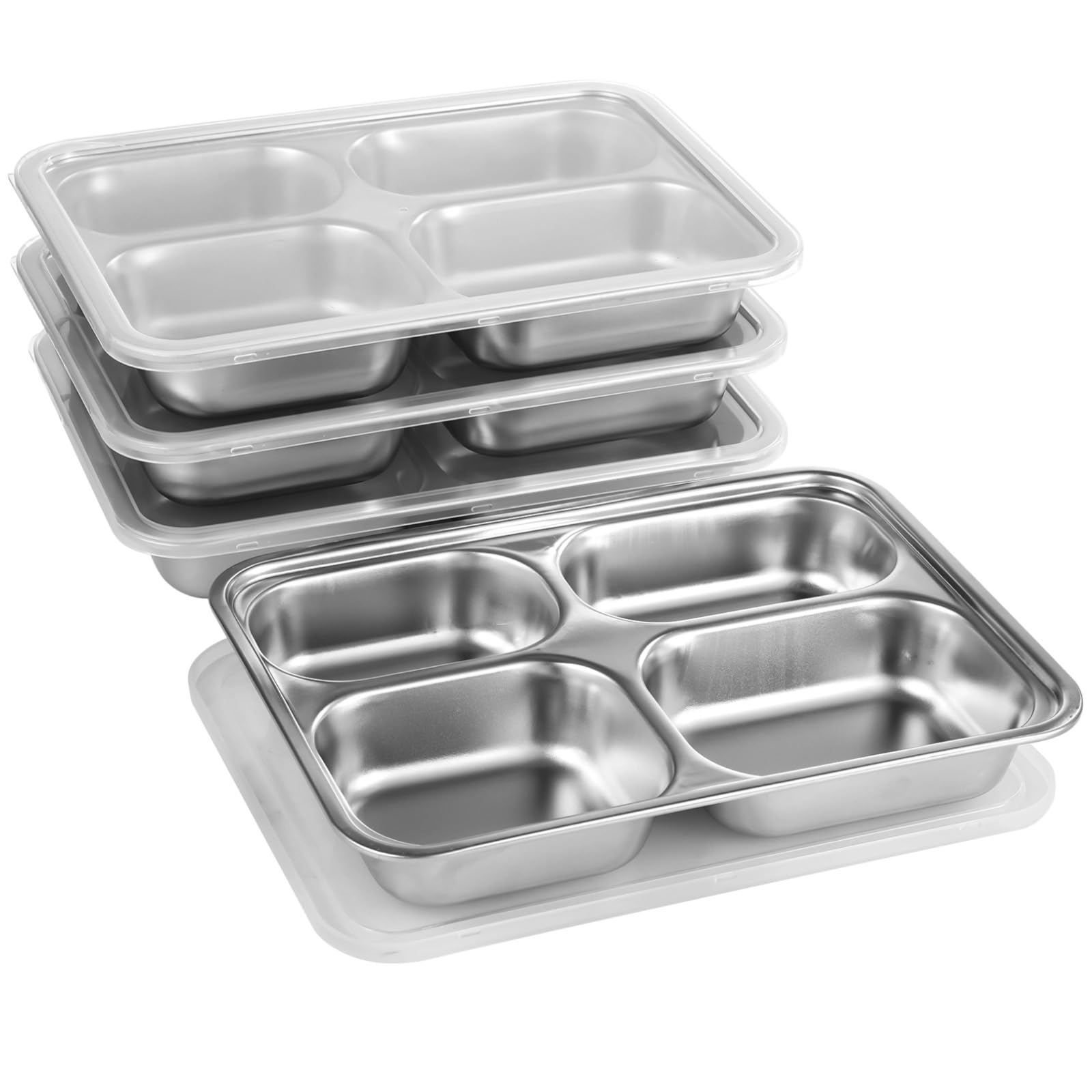 Lot de 4 boîtes à bento en acier inoxydable avec couvercles pour enfants et adultes, plateaux à déjeuner réutilisables