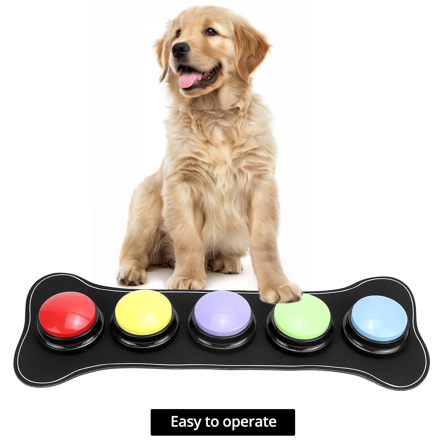 QWORK® 5 Colores Botones de Entrenamiento para Perros grabables, Juguete de Inteligencia para Perros, Incluye 25 Pegatinas, Pilas no Incluidas