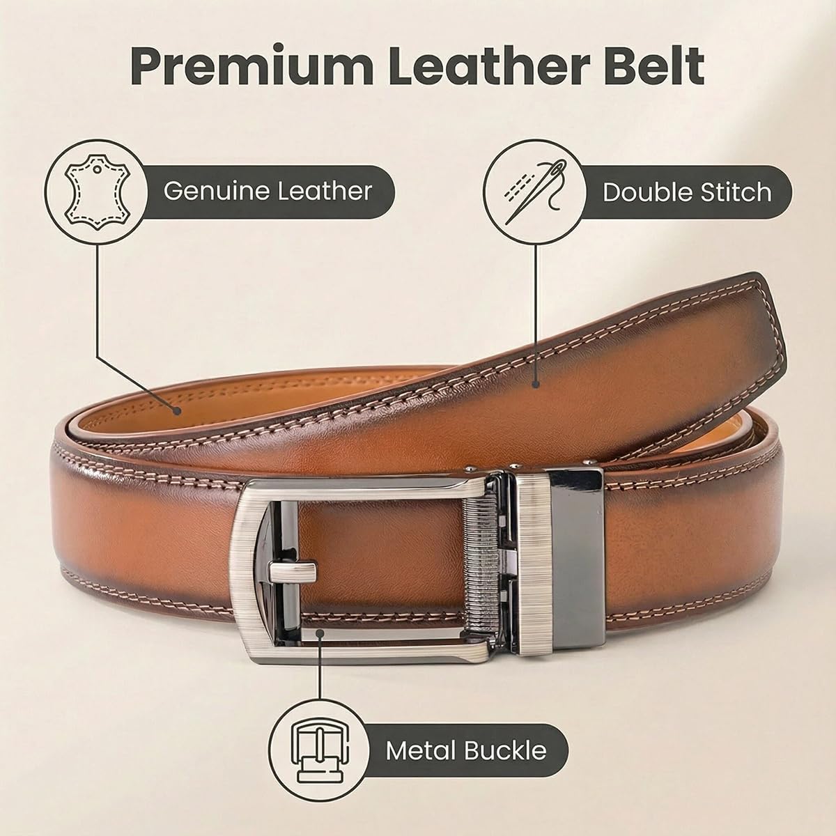 VRLEGEND Cintura Uomo Pelle Elegante Cinture Per abiti Business Lavoro Regolabile con Fibbia Automatica