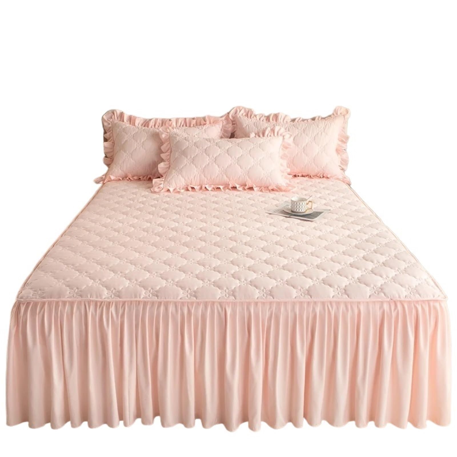 Thickened Bed Skirt Solid Color Cover Quilted Mattress Protector Покрывало Bedspread (No Pillowcase)(Color 3,Queen 150x200cm 1pc)