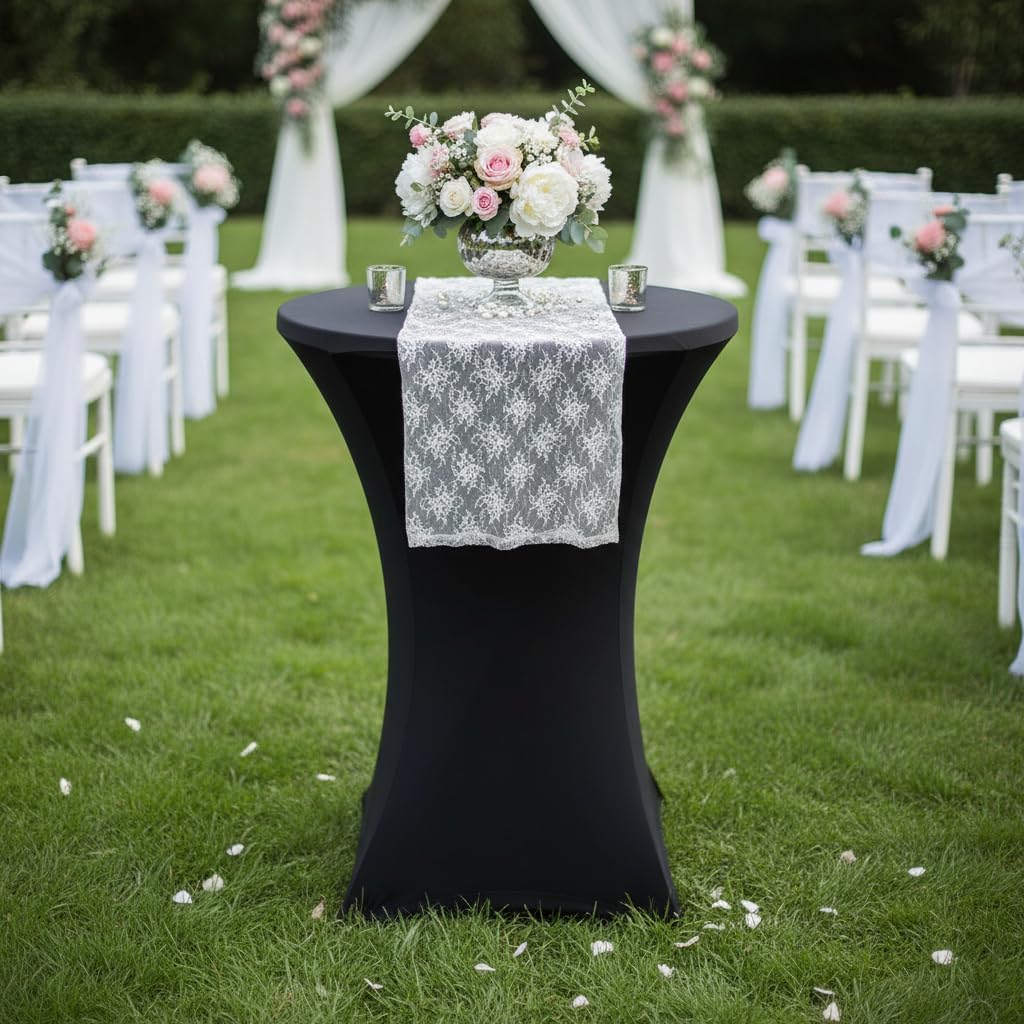 2 Packs 30 inches 32" Highboy Cocktail Round Stretch Spandex Fitted Table Cover High Top Square Corners Tablecloth (30" - 32" Dia x 42" 2 Packs, Black)