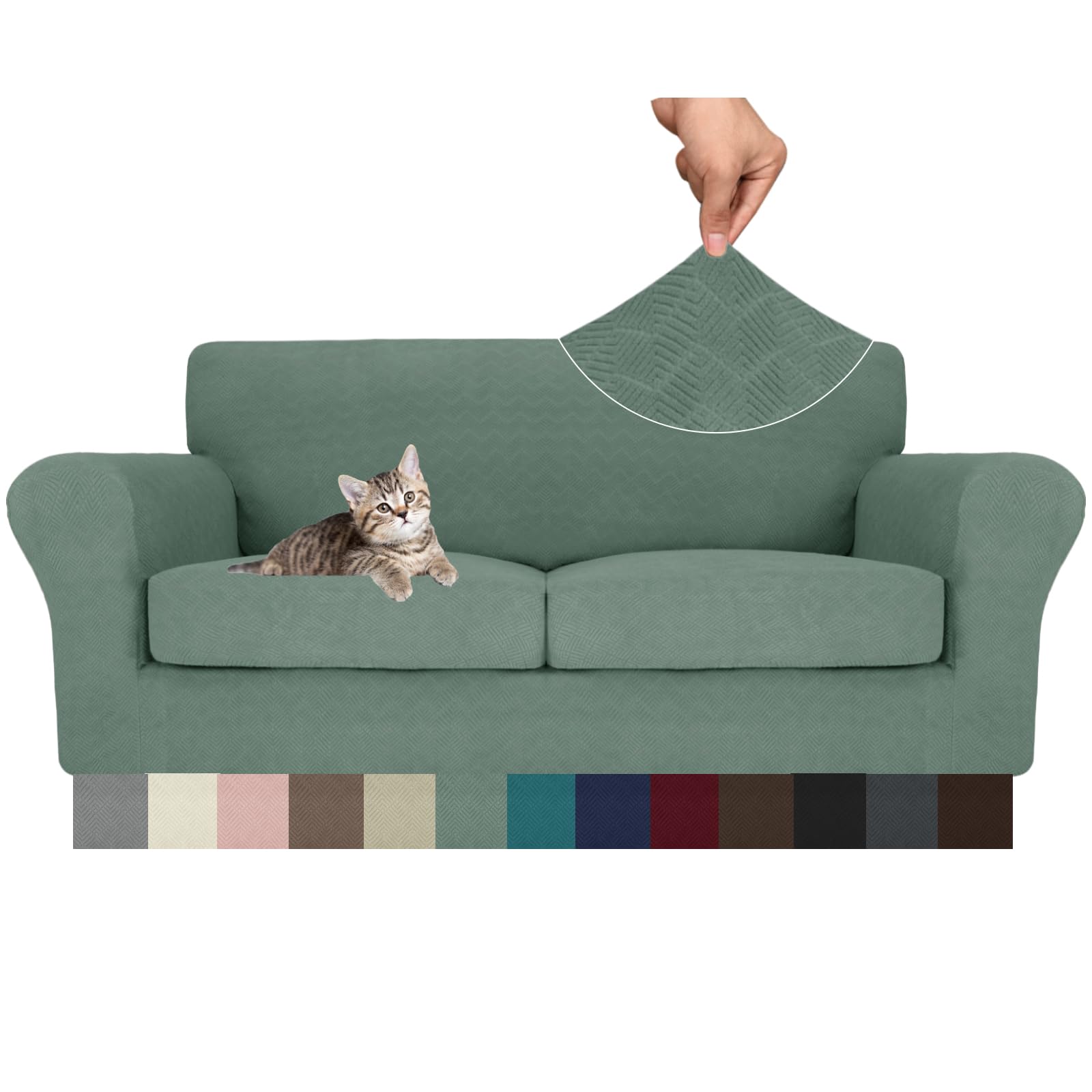 Photo 1 of MAXIJIN 3 Piece Couch Covers for 2 Cushion Couch loveseat Cover, Stretch Love Seat Sofa Slipcovers for Dogs Pet, Thick Furniture Protector with 2 Seat Cushion (55"-69", Pea Green)