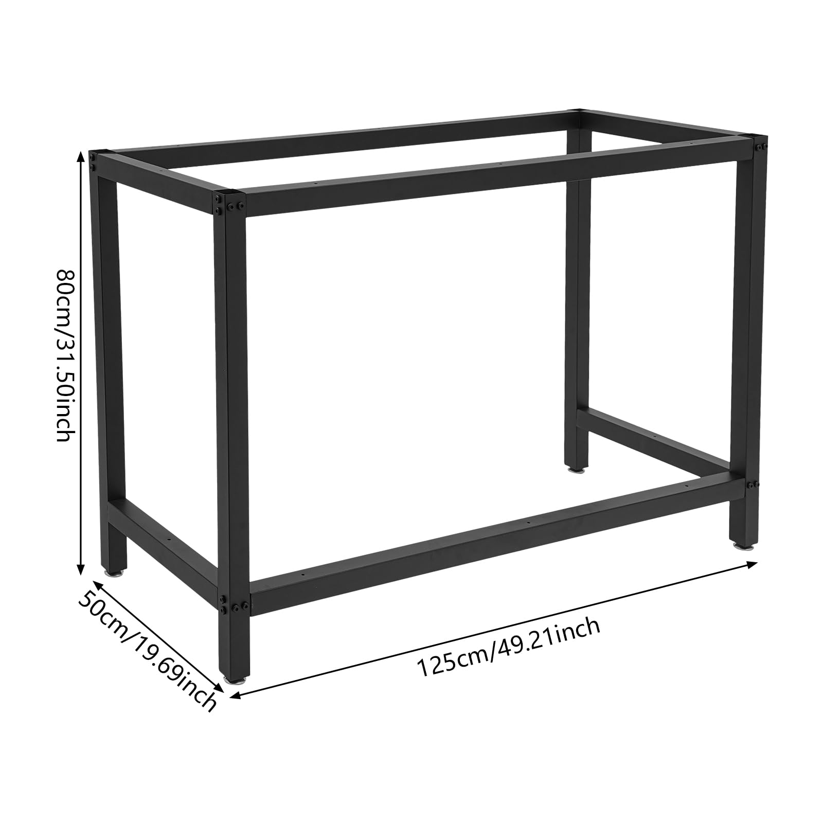 Estructura de banco de trabajo, estructura de mesa nivelable, banco de trabajo de pie, marco de hierro estable, almohadillas ajustables, bordes redondeados, para montaje en taller, garaje