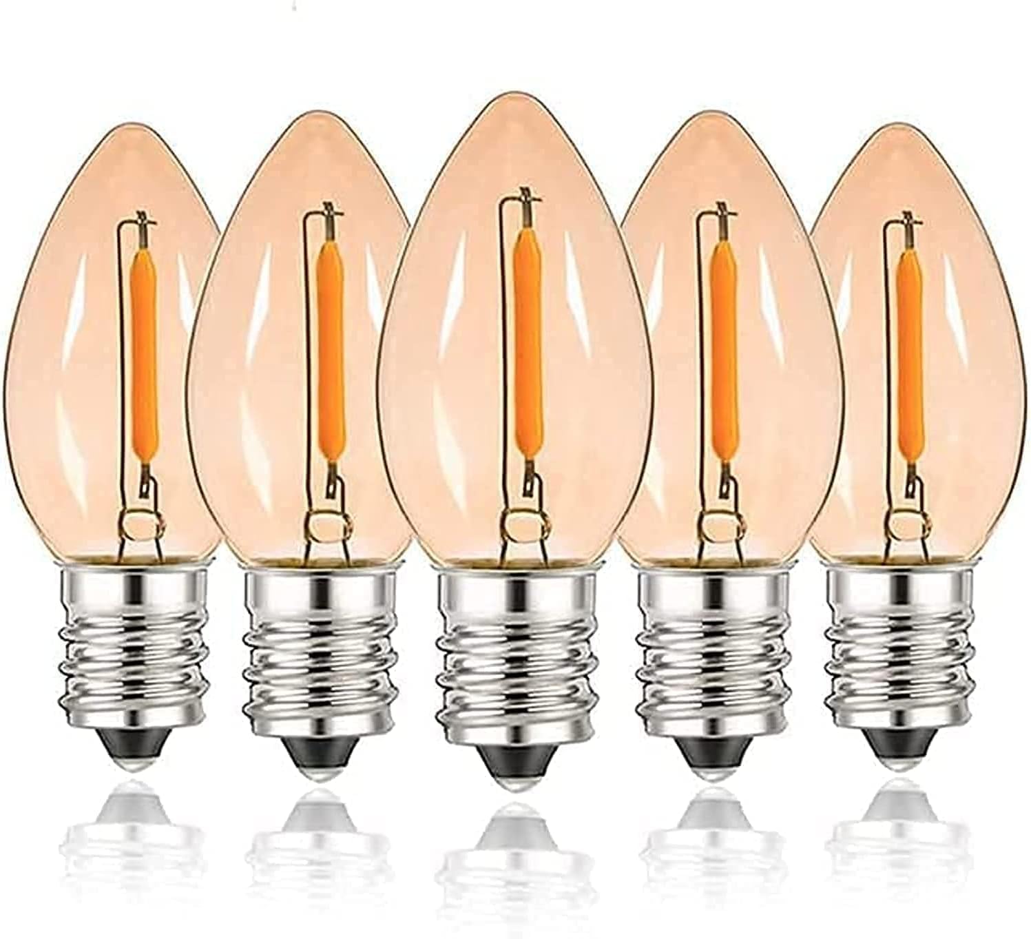 E14 LED Bulb, Candle Bulbs 0.5W, Chandelier Bulbs C7 Night Light Bulb Small Edison Screw Vintage Amber Glass Filament Bulb E14 Salt Lamp Bulb 2200K, 5W Equivalent Non-Dimmable (5Pcs Warm White)