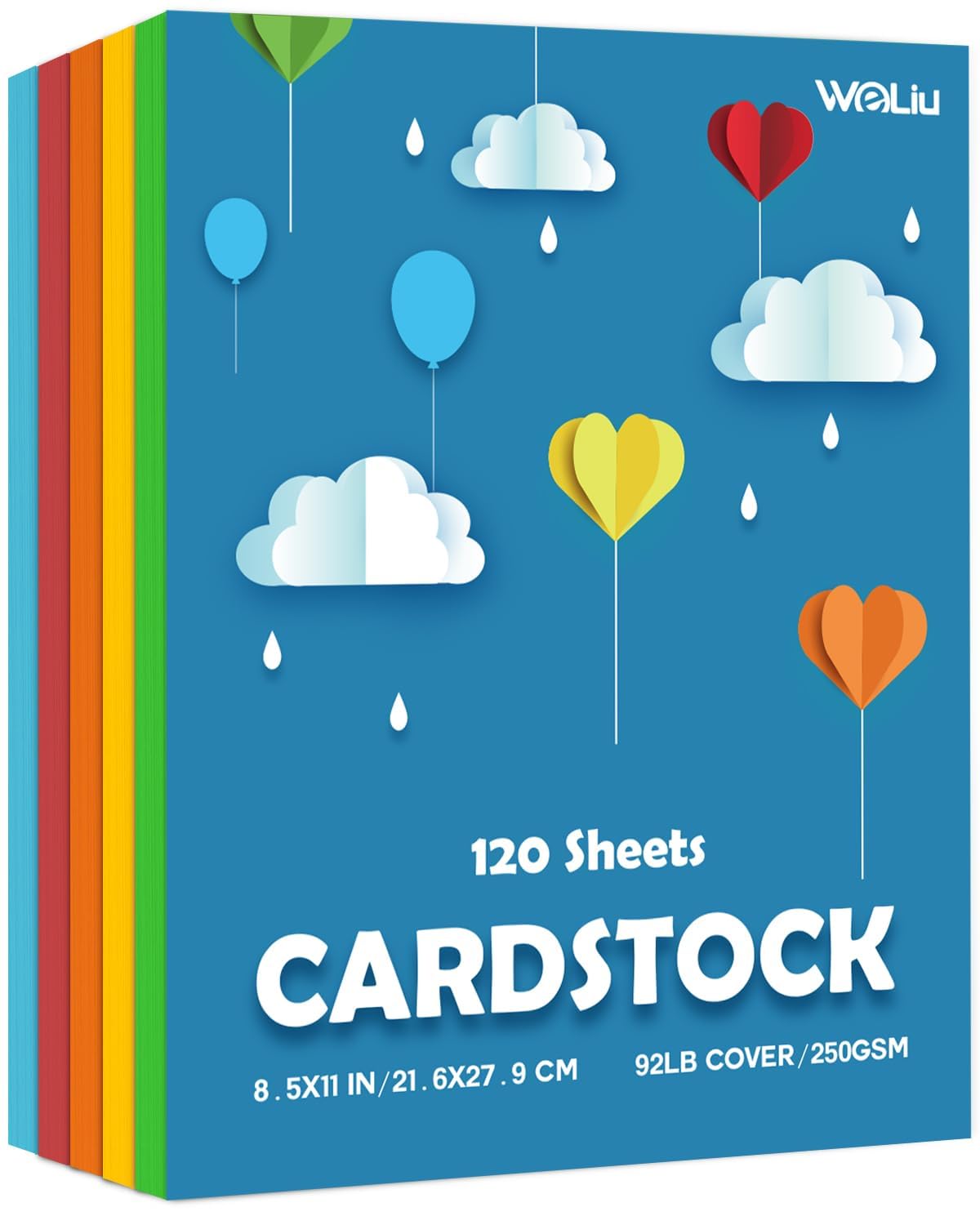 Cartulina de 8.5 x 11 pulgadas, 5 colores, 120 hojas de cartulina, papel de cartulina para álbumes de recortes, manualidades, fabricación de tarjetas surtidas (cubierta de 90 libras/250 g/m²)