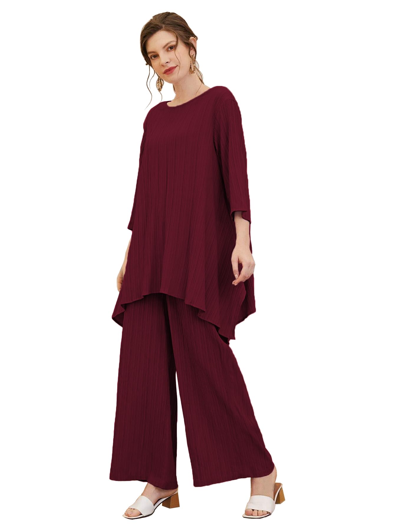tadkee Women's Solid Color Round Neck 3/4 Sleeve Co-ord Set | Casual Wear Co ord Set | Kurta Set for Women-picture-42
