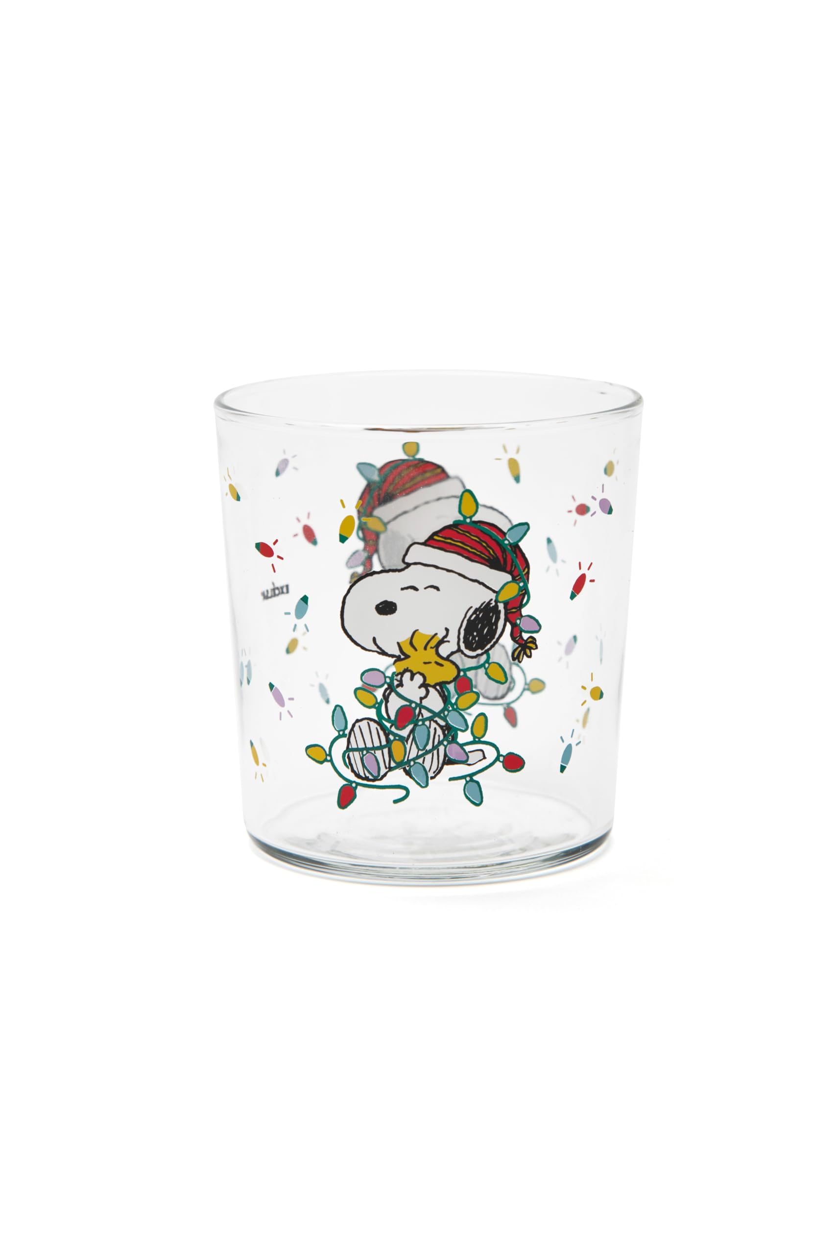 Excelsa Peanuts Shiny & Bright Set 6 Bicchieri in Vetro Natalizi, Decorati con Snoopy e Woodstock, 350ml, 8,5x8,8 cm, Lavabili in Lavastoviglie