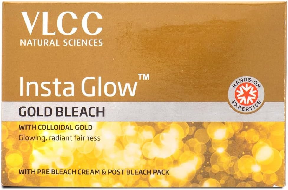 VLCC Insta Glow Gold Bleach with Gold Oxide For Glowing and Radiant Fairness (60g)