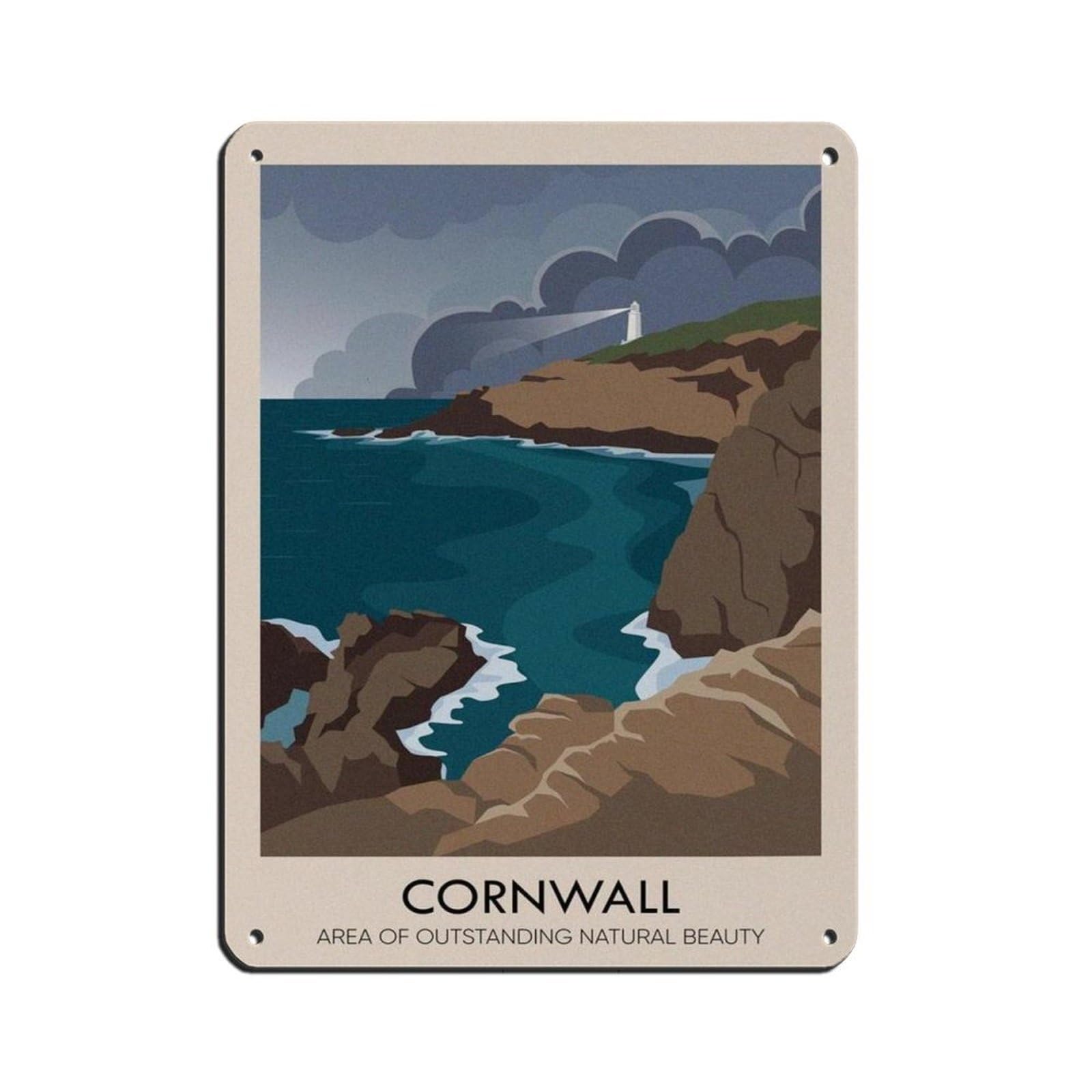 Lxwnze 30L X 40W Cm Cornwall Aonb Travel Poster Tin Sign Vintage Metal Pub Club Cafe Bar Home Wall Art Decoration Poster Retro 12X16inch(30X40cm)