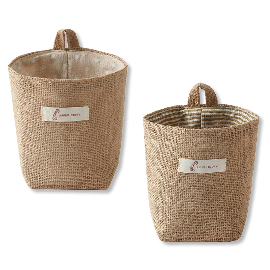 2 pcs Cesta Colgante de Algodón y Lino, Desmontable, Plegable, Lavable, Cesta Organizadora para Pared, Puerta, Habitación, Baño