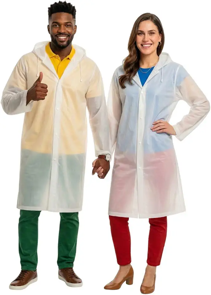 Capa de Chuva EVA Transparente Unissex Adulto com Capuz Ajustável, Impermeável Reutilizável, Fechamento por Botões (Poncho)