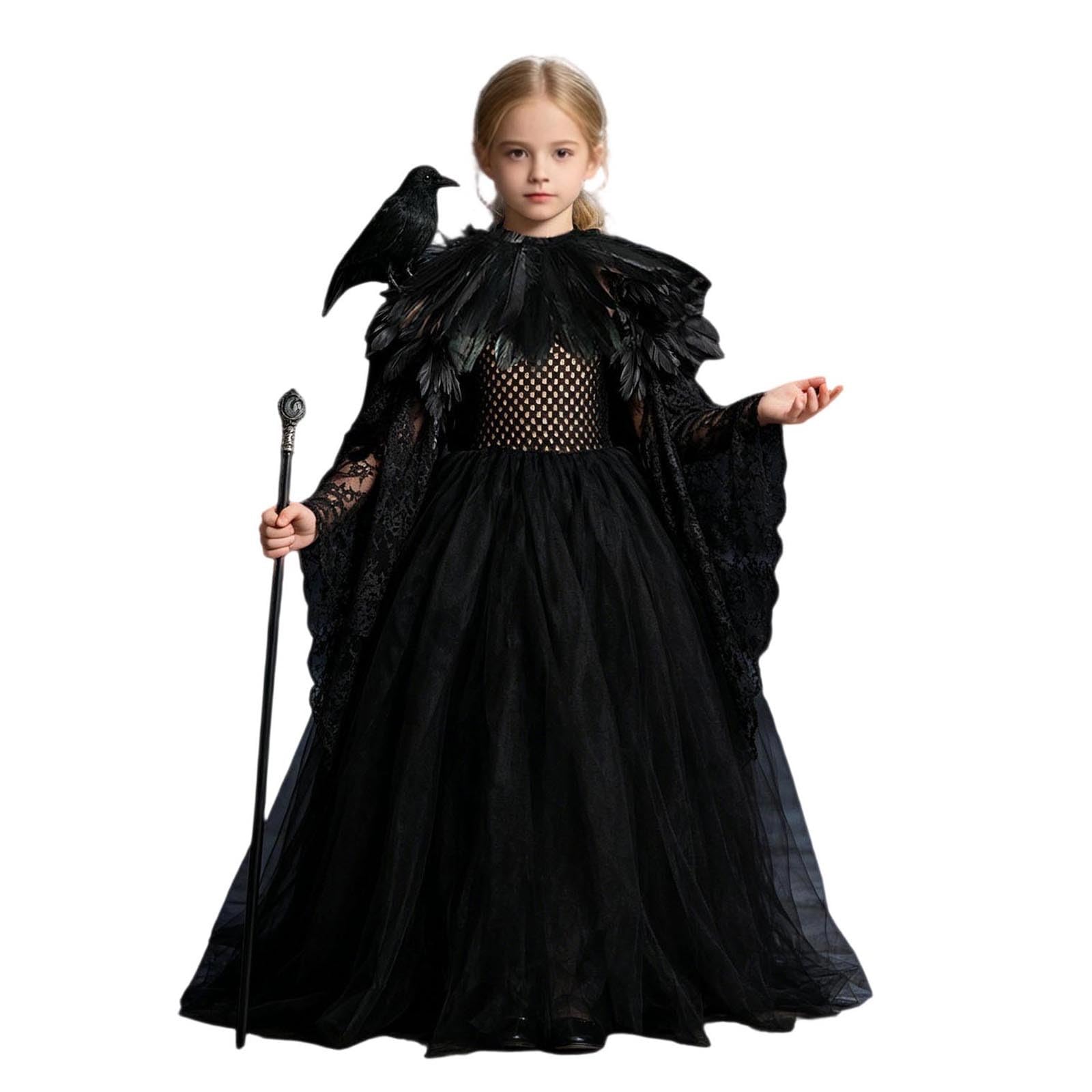 Halloween Costume Kids, Dark Queen Oufit Girls 5Pcs Costume Set