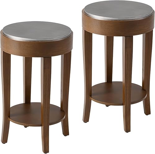 Juego de 2 mesas auxiliares de granja, mesa auxiliar de MDF, para sala de estar, mesa de café con acento de aperitivos para dormitorio