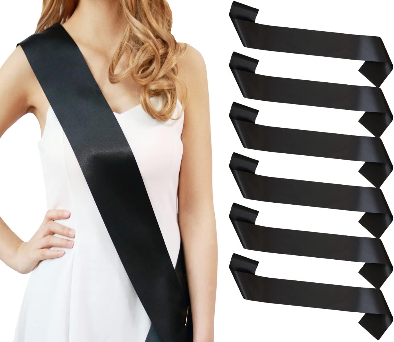 6pcs Black Blank Sashes for Pageants,Senior 2024,Prom Queen Plain Satin Custom Personalized Sashes