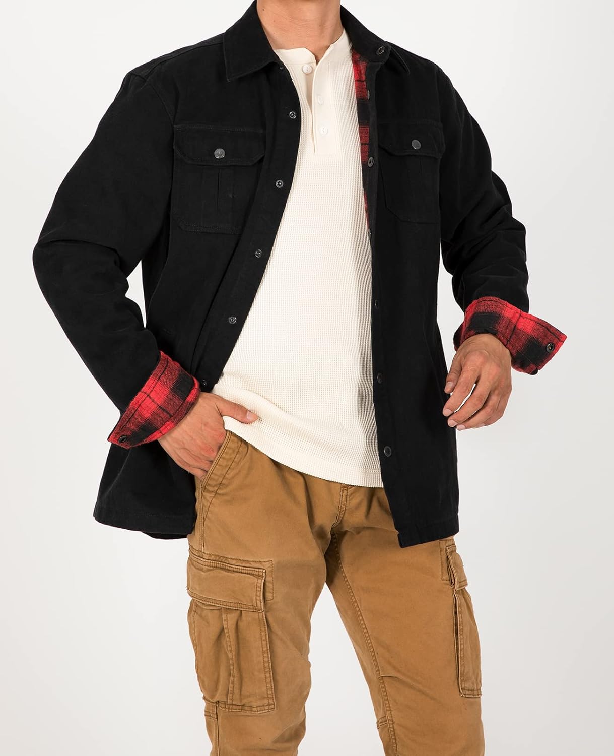 ZENTHACE Men's Heavy Washed Rugged Cotton Shirt Jac Outdoorsy Utility Jacket(Full Flannel Lined) - Image 2