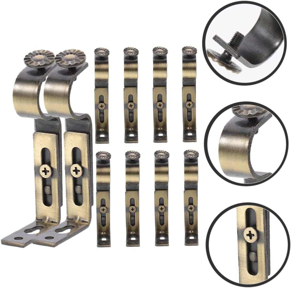 10pcs Iron Ceiling Curtain Rod Bracket Double-Rod Support Brackets for Wall Drapery Hooks