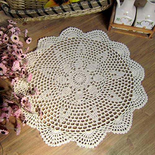 Damanni Cotton Handmade Crochet Lace Tablecloth Doilies Doily,Round,Beige,12 Inch