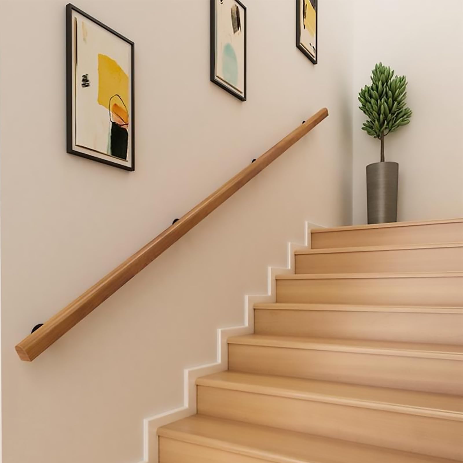 Rambarde en bois antidérapante pour marches d'intérieur et kit de supports muraux robustes
