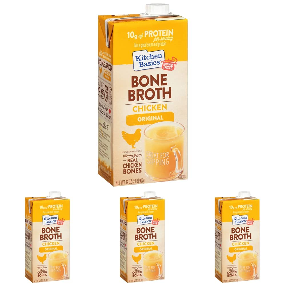 Kitchen Basics Original Chicken Bone Broth (Keto Friendly), 32 fl oz (Pack of 4)