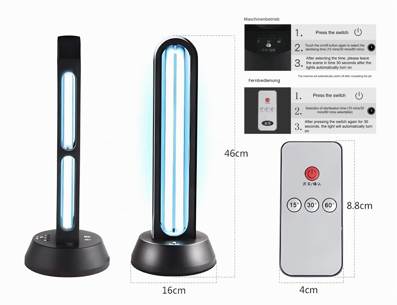 HYLR UVC Keimtötende Lampe 65W Fernbedienung Timer Tischlampe UV-Sterilisator Desinfektion Sterilisator Antibakterielle Rate 99% Töten Entferner Schimmel Grippe Bakterielle Staub Milben Keime