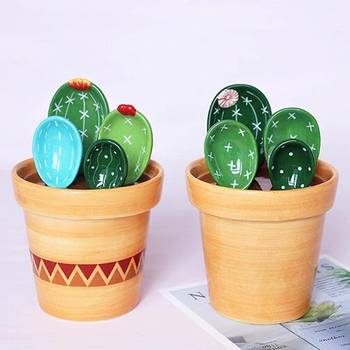 Miniatura 3 de Sizikato 4 cucharas medidoras de porcelana con base bonita forma de cactus