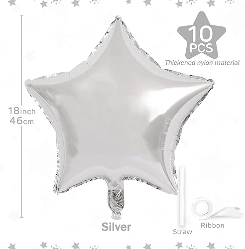 Miniatura 46 de Globos de estrella rosa de 18 pulgadas, 10 unidades de globos metálicos de aluminio de helio de Mylar en forma de estrella rosa caramelo para Globos