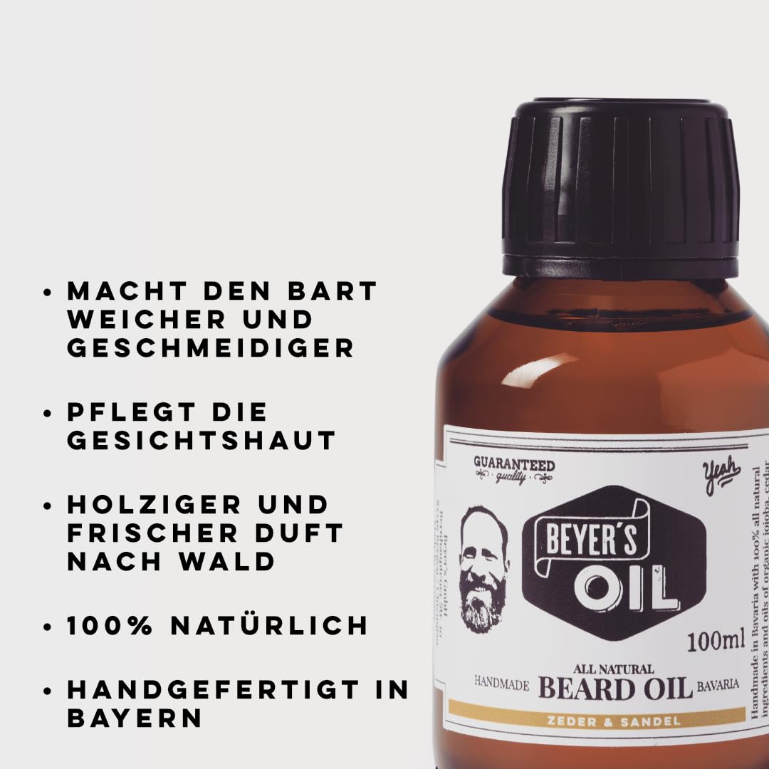 Beyer's Oil Olejek do brody cedrowy i sandałowy XXL 100 ml – 100% naturalna pielęgnacja brody – sprawia, że broda jest miękka i gładka
