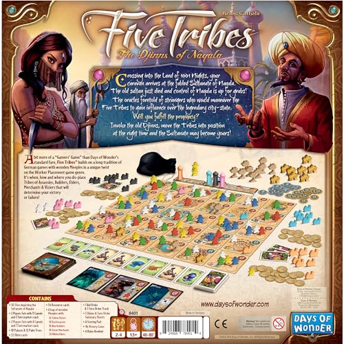 Image of Five Tribes Board Game - Conquer the Sultanate of Naqala! Worker Placement Strategy Game for Kids & Adults, Ages 13+, 2-4 Players, 40-80 Minute Playtime, Made by Days of Wonder