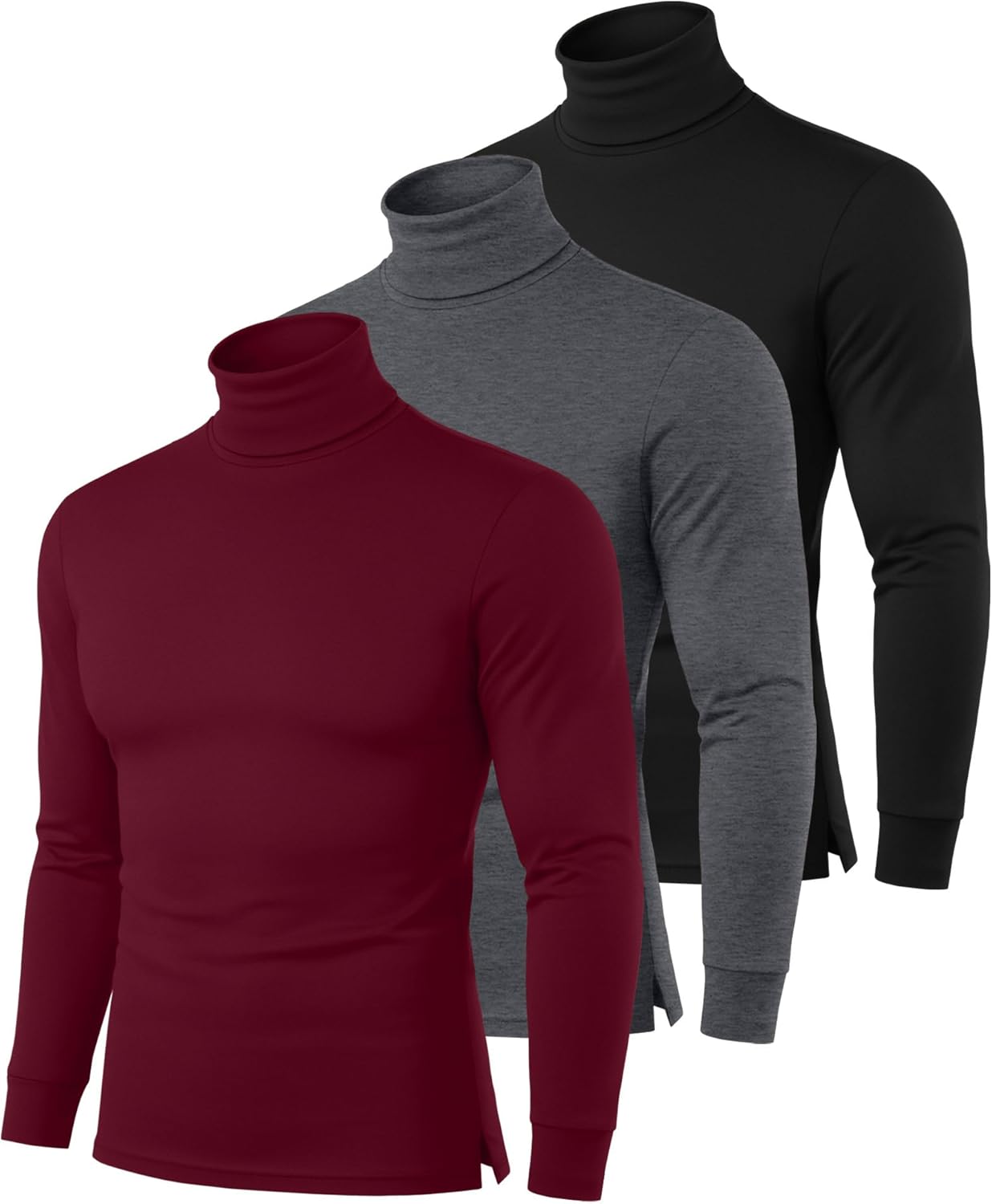 Neer 3 Pack Men's Big and Tall Turtleneck Shirts L-7xl Long Sleeve with Cuff Plus Size Basic Thermal Lightweight Tops