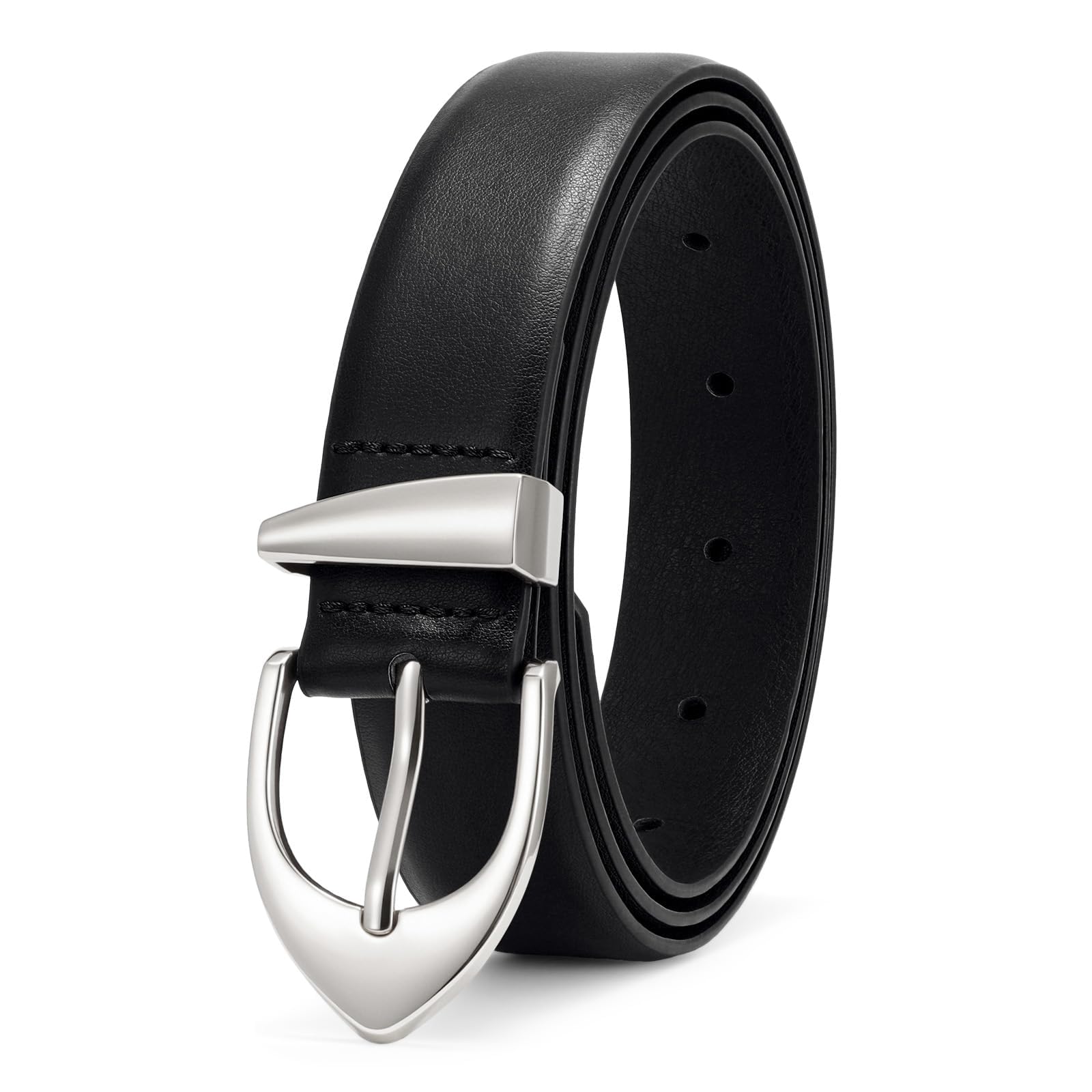 XZQTIVE Womens Leather Belts Classic Minimalist Design For Jeans Pants Dresses Black Belt With Gold Buckle