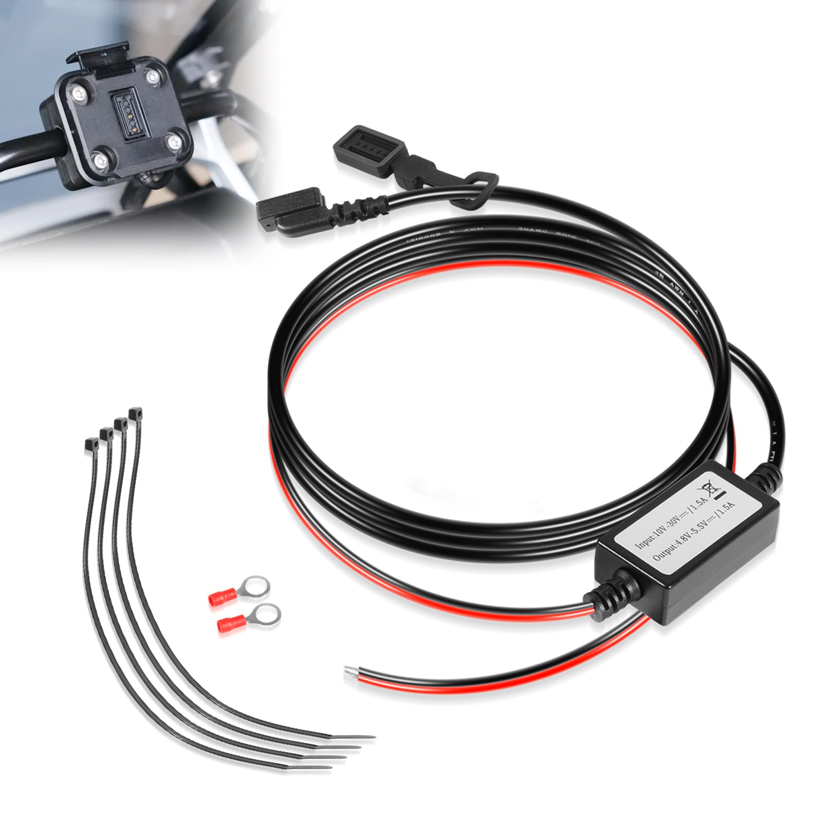 Photo 1 of 010-12953-03 Motorcycle Power Cable for Garmin Tread and z?mo XT Navigators, 10-30V DC Direct Power Wiring Harness for Motorcycle ATV UTV, w/Crimp Style Ring Terminal & Cable Tie