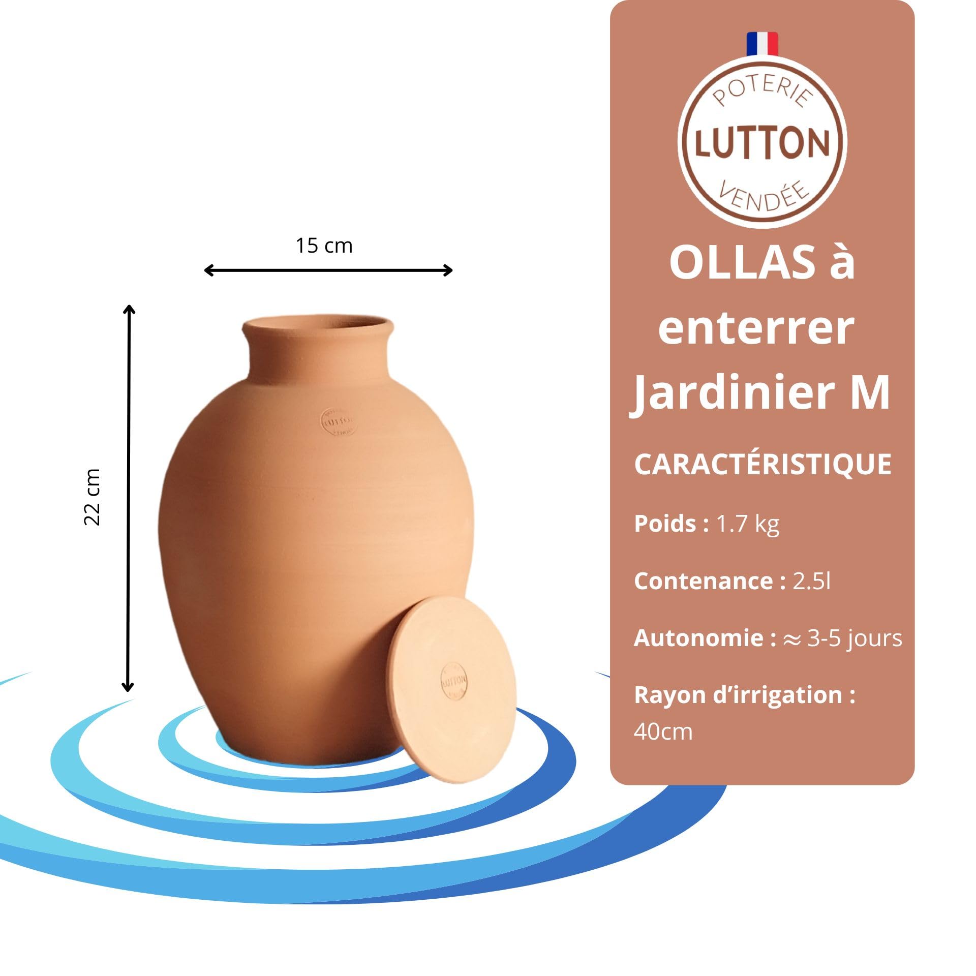 Duo d'Ollas Gardenier rozmiar M 2,5 l – produkcja francuska – autonomiczne i ekologiczne nawadnianie do ogrodu warzywnego i ogrodowego