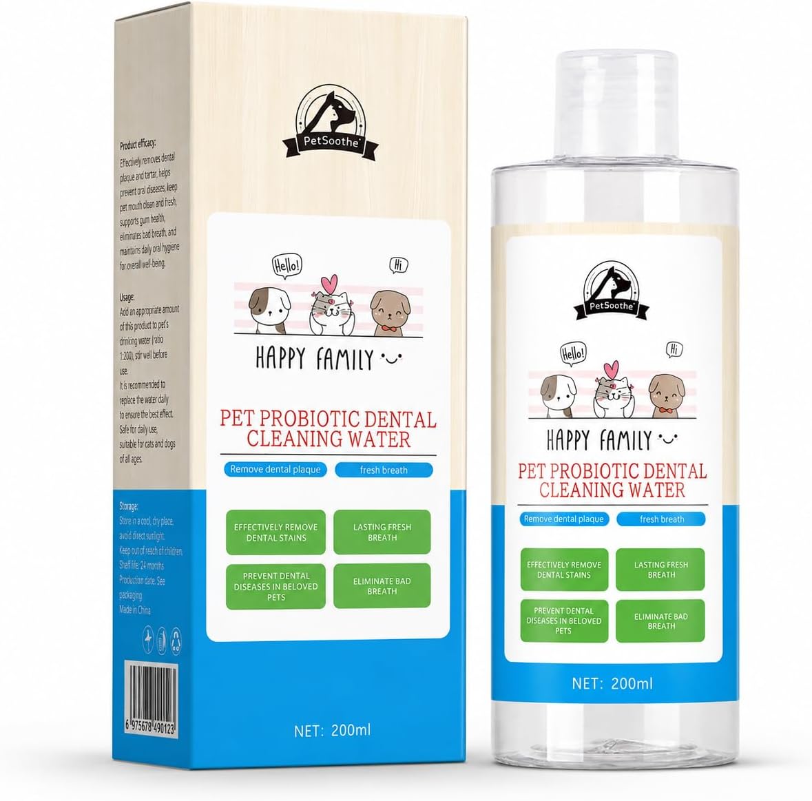 Pet Dental Water Additive for Dogs and Cats, Oral Care Water Additive Helps Freshen Breath, Supports Clean Teeth Gum Hygiene, Easy Daily No-Brushing Dental Care Solution, Plaque & Tartar Care,16oz