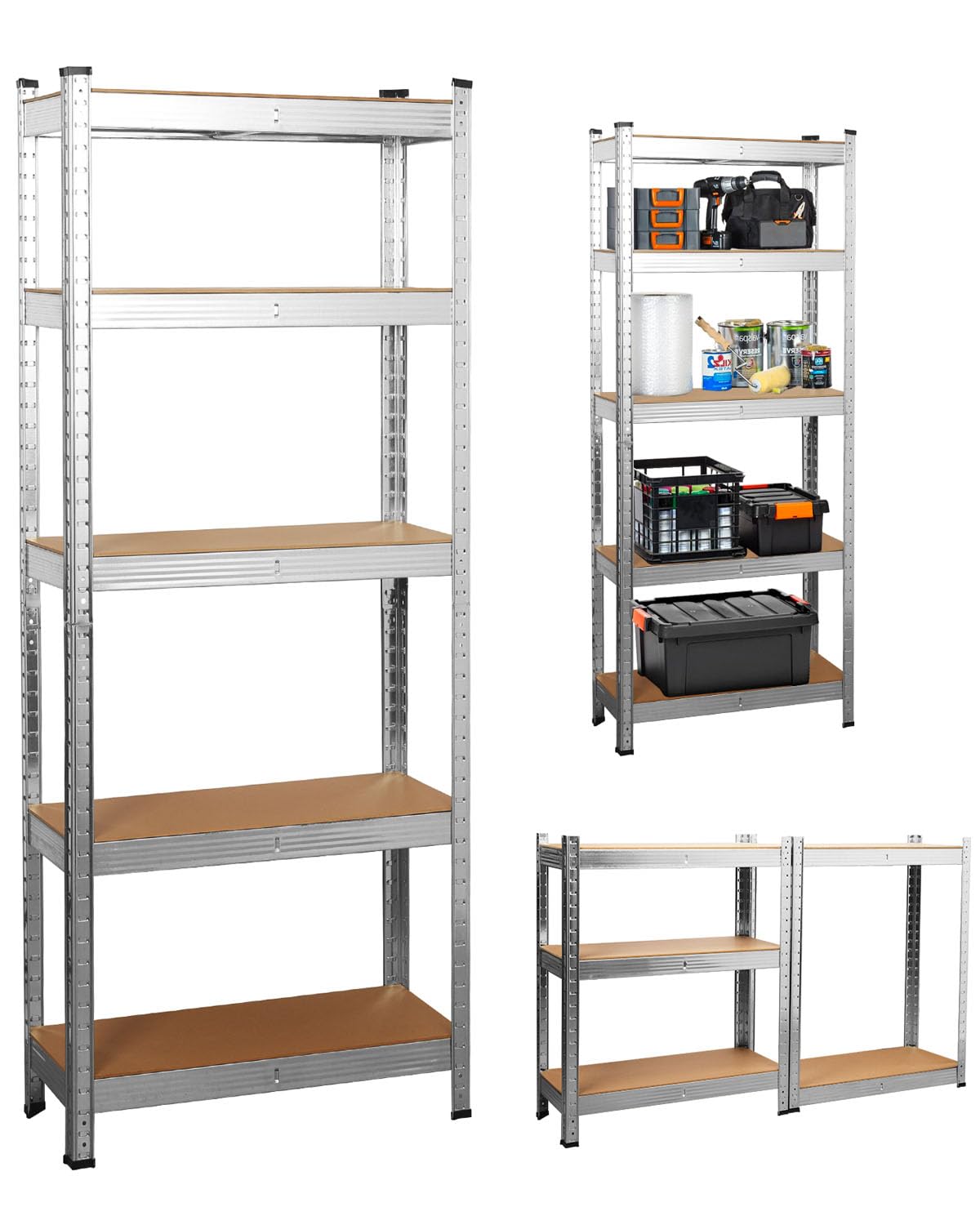 Holywarm Heavy-Duty Garage Shelving Units, 5-Tier Steel Storage Shelves - Boltless Assembly, 875kg Capacity for Warehouse Living Room Kitchen Bedroom (Silver, 70x30x150cm)