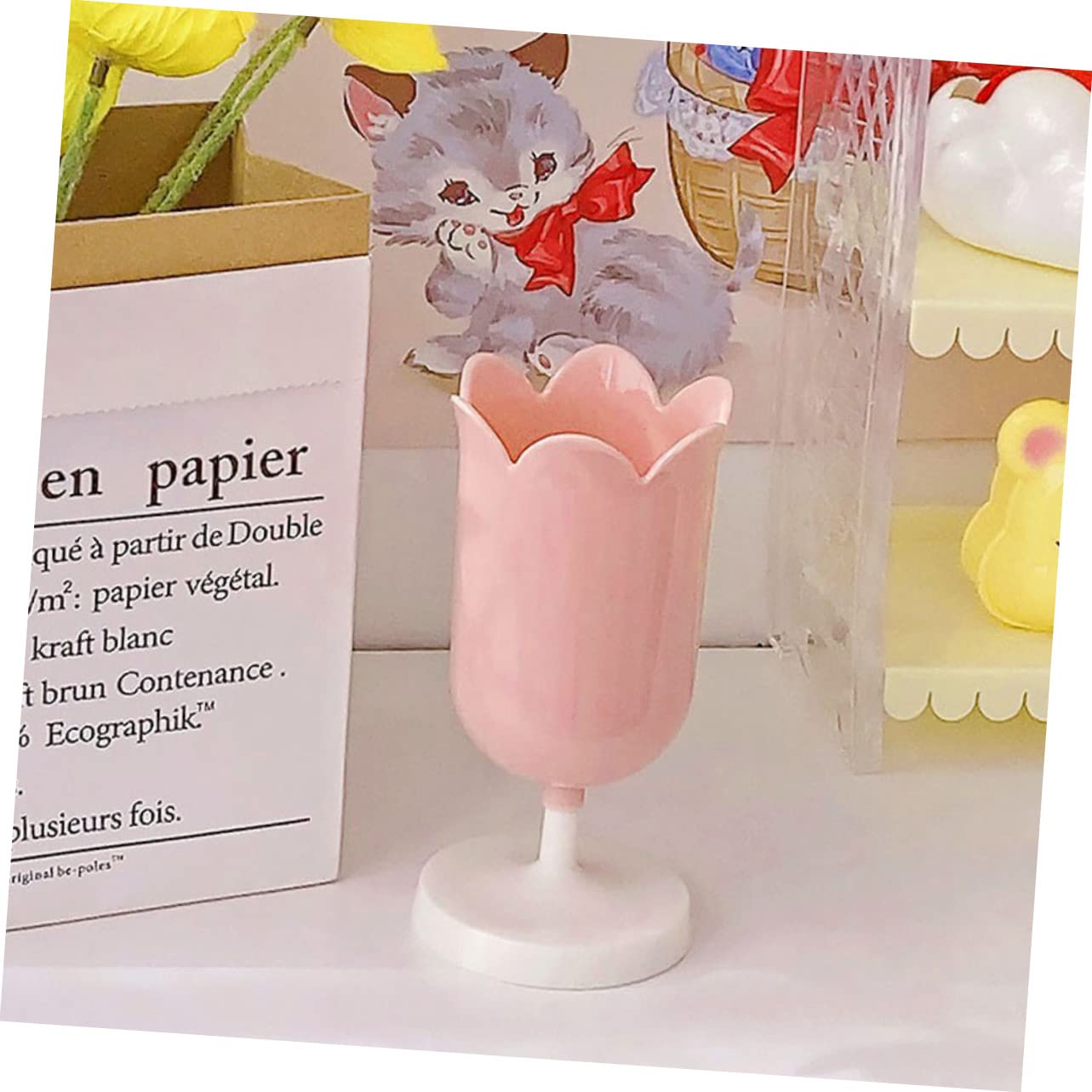 HOMSFOU 5 Pezzi portapenne a tulipano bellezza Cartoleria piccolo arredamento Carino contenitori Organizzazione da scrivania portapenne vaso di fiori plastica rosa