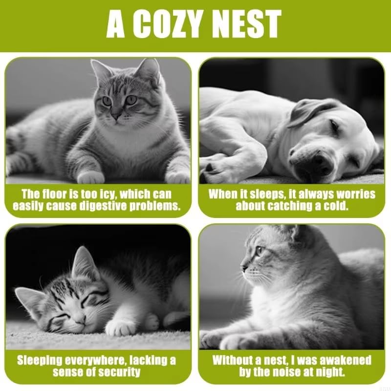 Emmaasery Abnehmbares und Waschbares, Geschlossenes Winter-Katzenbett, Abnehmbares und Waschbares Katzenbett, für Katzen und kleine Hunde (Beige,L)