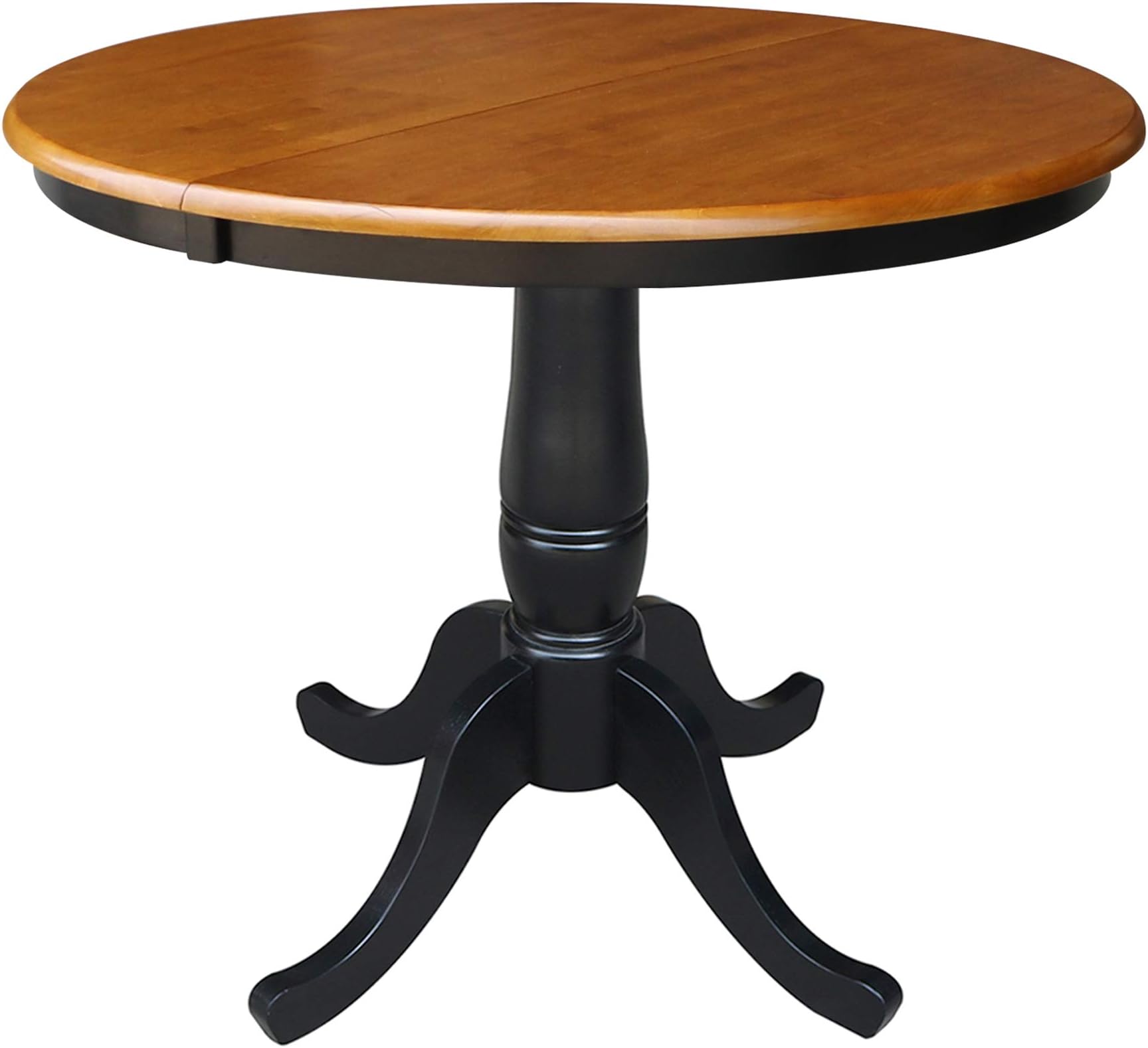 International Concepts 36-Inch Round Top Pedestal Table with 12-Inch Leaf, 30-Inch Standard Table Height, Black/Cherry
