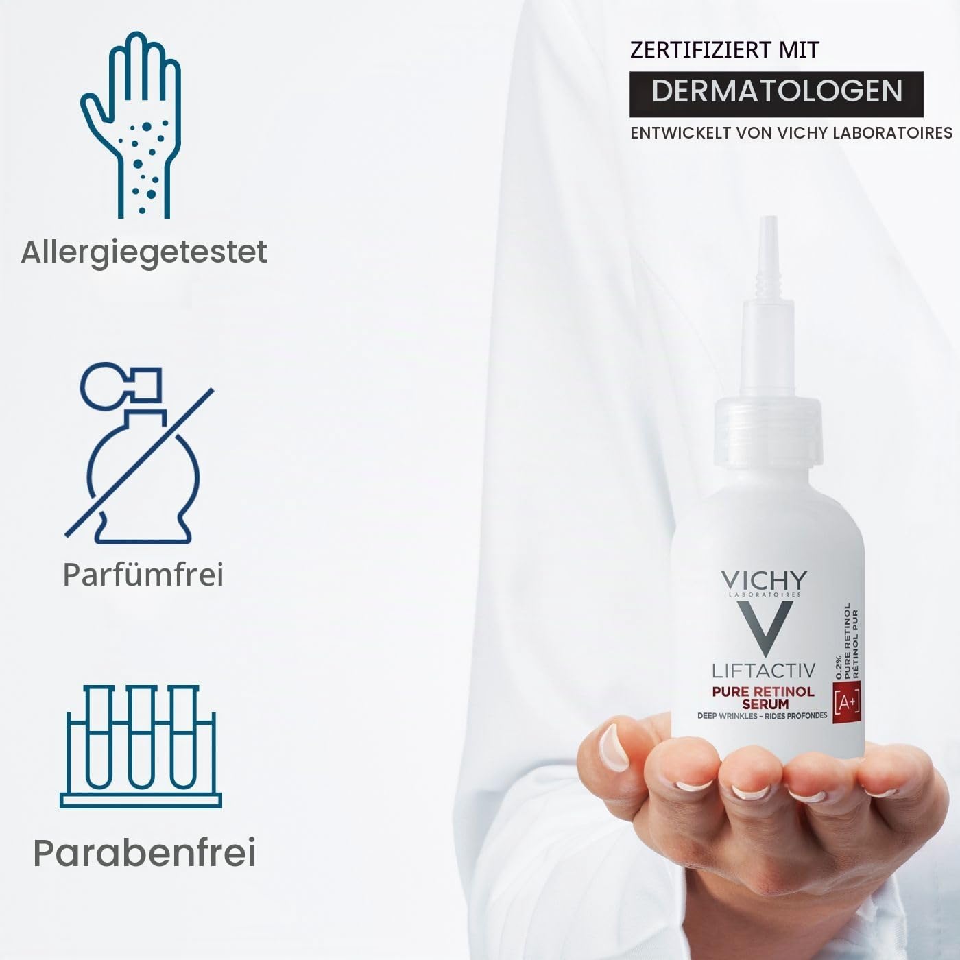Vichy Liftactiv Retinol Specialist Serum, Glättendes Anti-Aging-Serum gegen tiefe Falten, Beschleunigte Zellerneuerung über Nacht, Für reife Haut, 30 ml