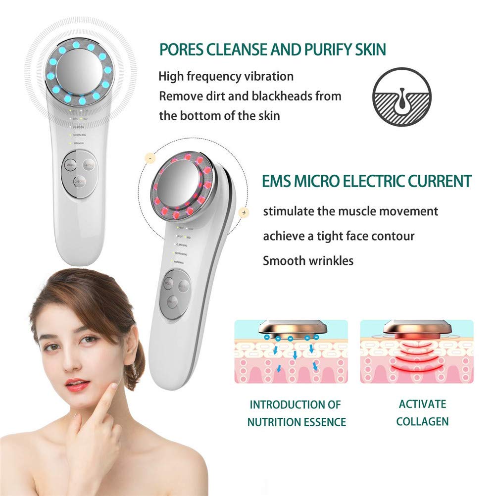 Appareil Anti Rides Visage, 7 En 1 Appareil Massage Soin Visage Dispositif De Beauté Ultrasonique LED Lumière Appareil De Beauté Mésothérapie ION Photon Soins De La Peau