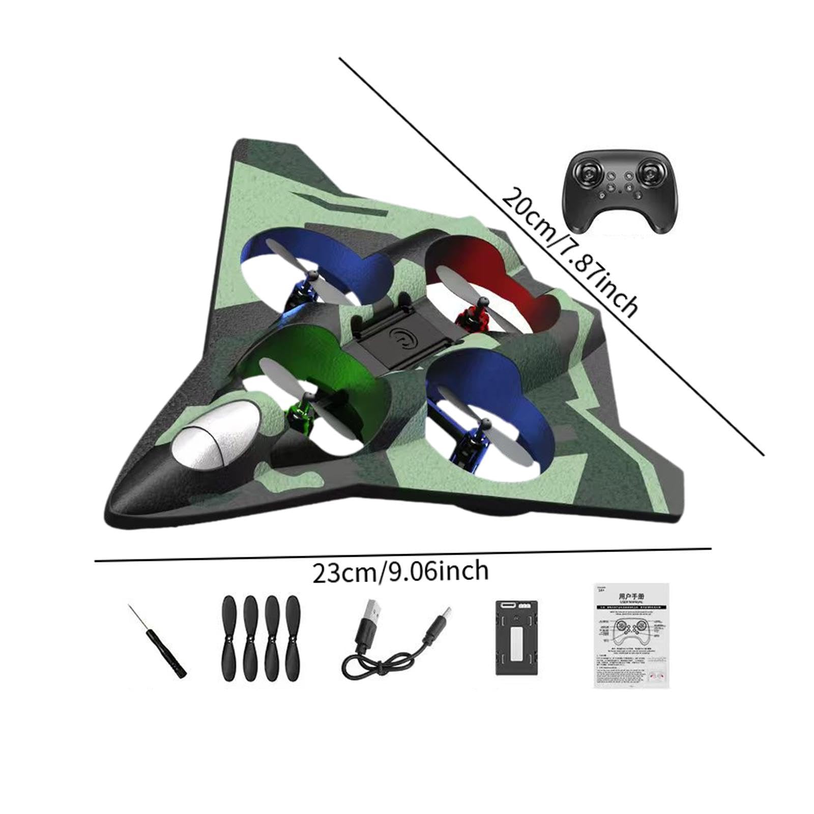 Avión Teledirigido con Función de aéreas Planeador RC de Fija Modelo de Recargable y Resistente de Espuma EVA, Batería única Verde