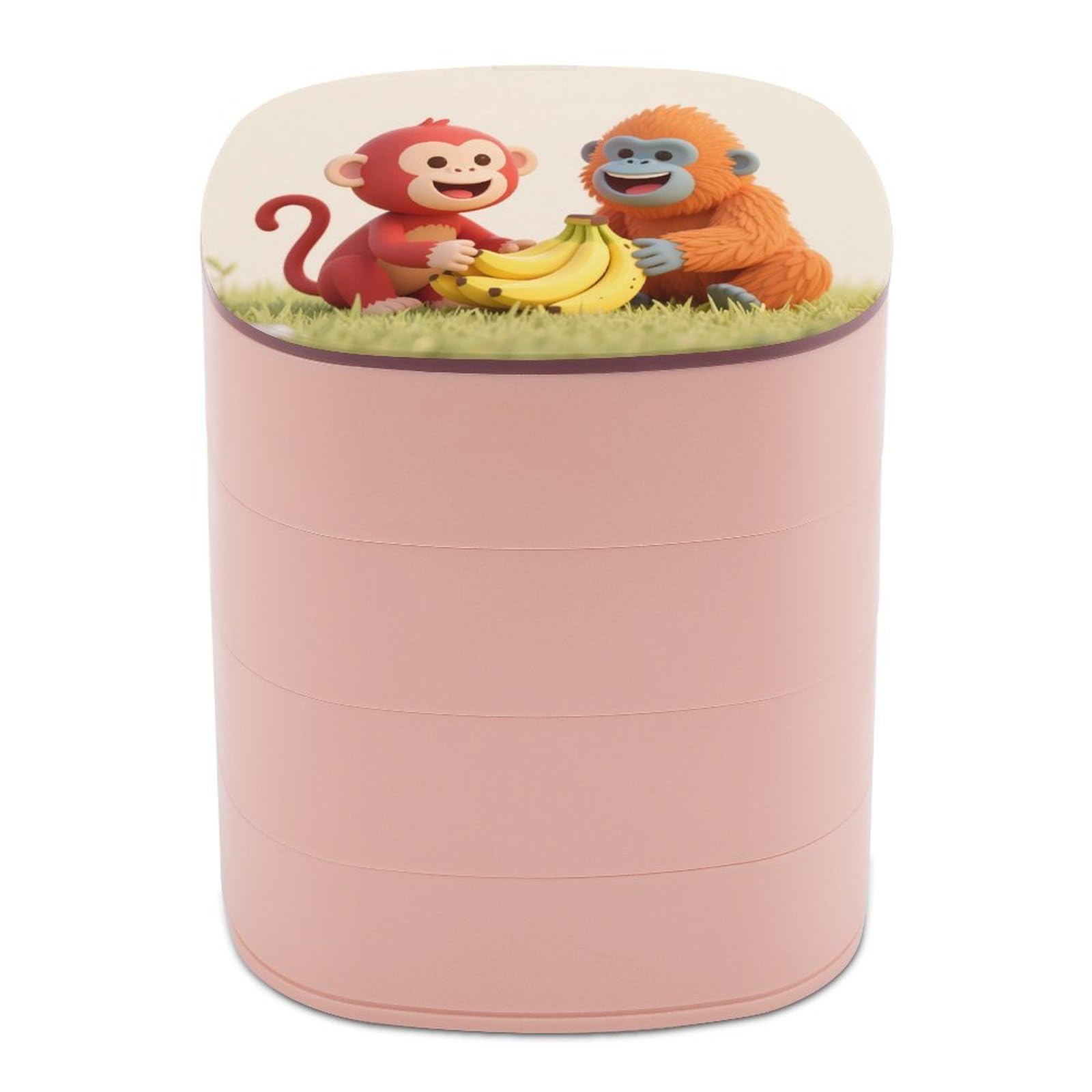 VstaDank Red Monkey Orangutan Banana Jewelry Box with Mirror 4-Layer Rotating Jewelry Tray Case Portable Jewelry Case Trinket Boxes Trinket Cases Travel Jewelry Organizer Earrings Storage Box