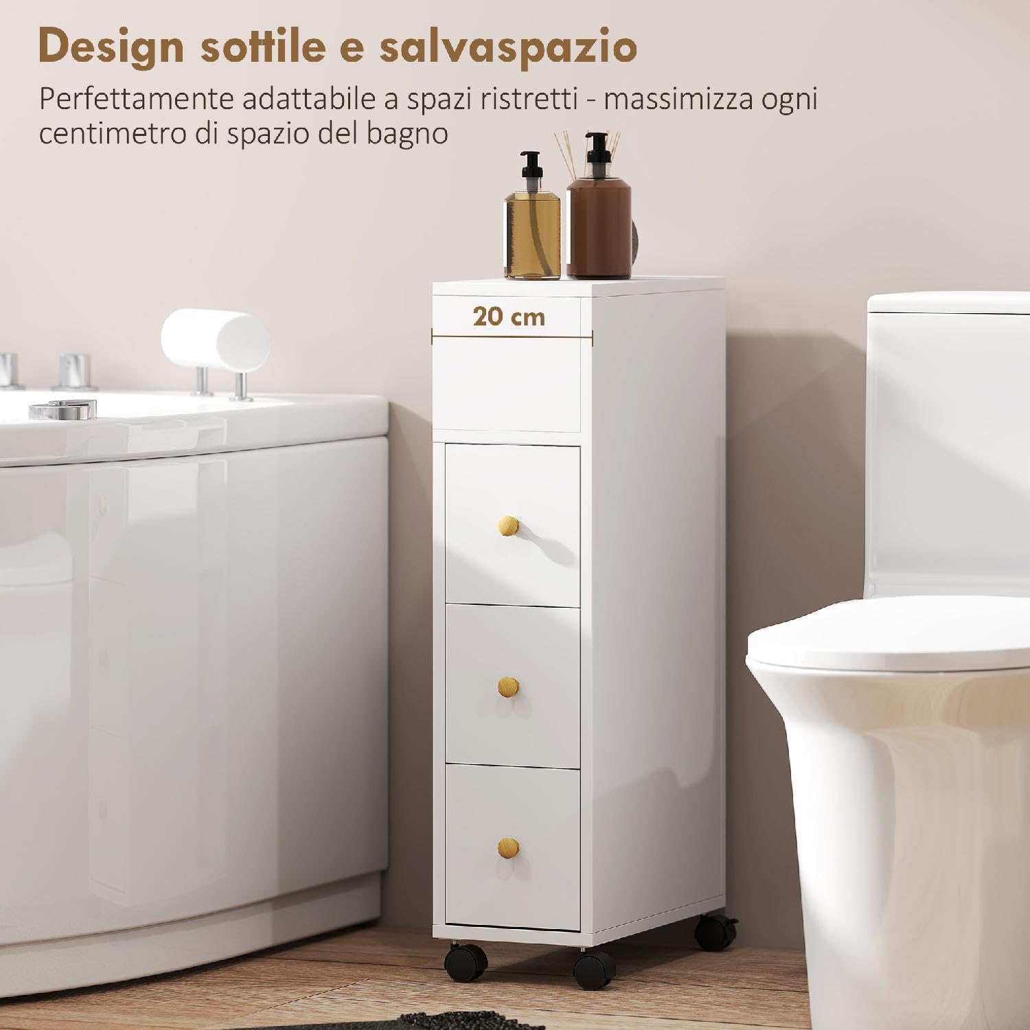 Mobile Bango Salvaspazio Mobiletto 3 Cassetti e Ripiani Moderno Dimensioni 20x40x80 cm Bianco