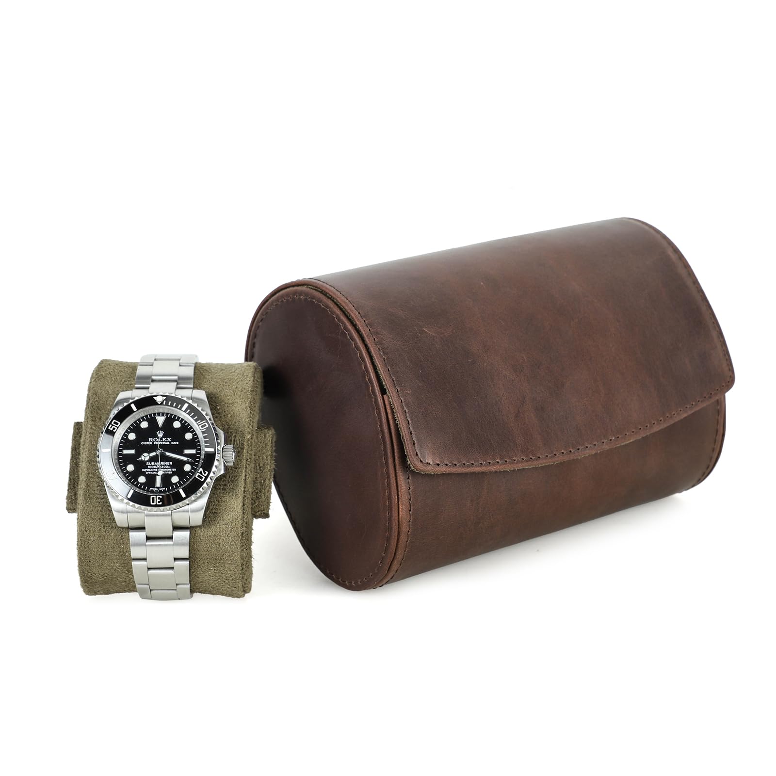 HVMBEUGOS Hiram Watch Storage Case, Genuine Leather Watch Travel Box for 2 Watches With Removable Cushion Portable Dual Watch Protective Organizer