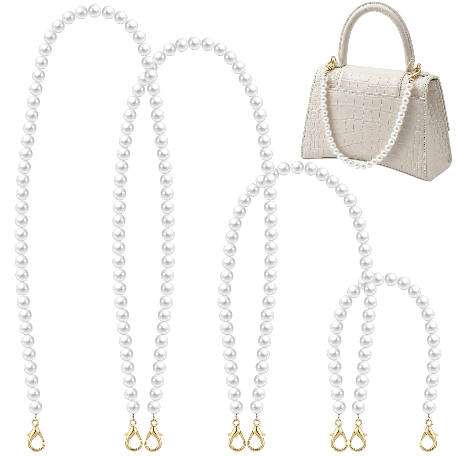 4 Pcs Pearl Purse Chain, Pearl Handbag Straps Short Long Handle Replacement Bag Charm Chain, Purse Charms for Handbags Messenger Bags Wallets