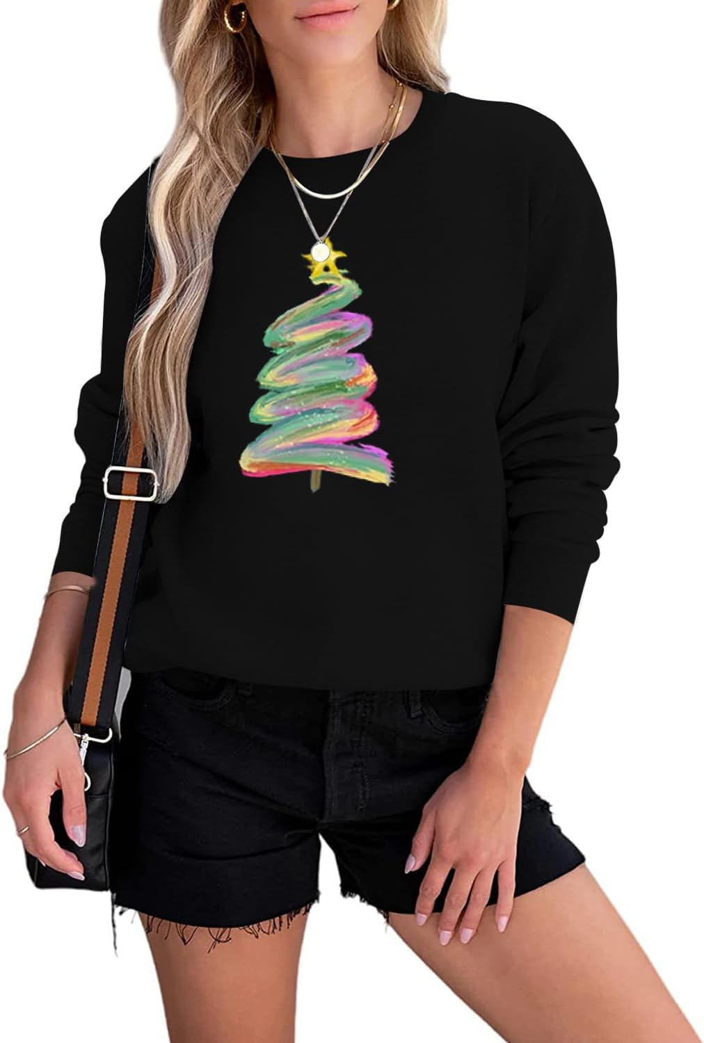 Christmas Sweatshirt Women Christmas Tree Graphic Shirt Xmas Holiday Pullover Cute Long Sleeve Tops - Image 2