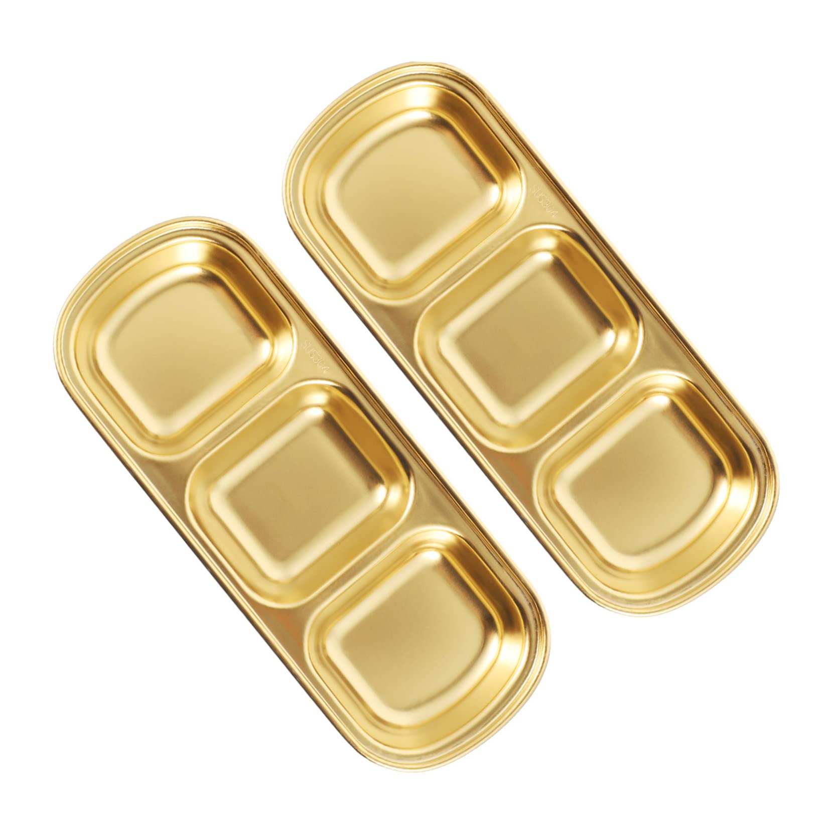 DECHOUS 3-grid Compartment Sauce Dish Set Gold Charcuterie Board Bowls Stainless Steel Seasoning Dishes Mustard Sauce