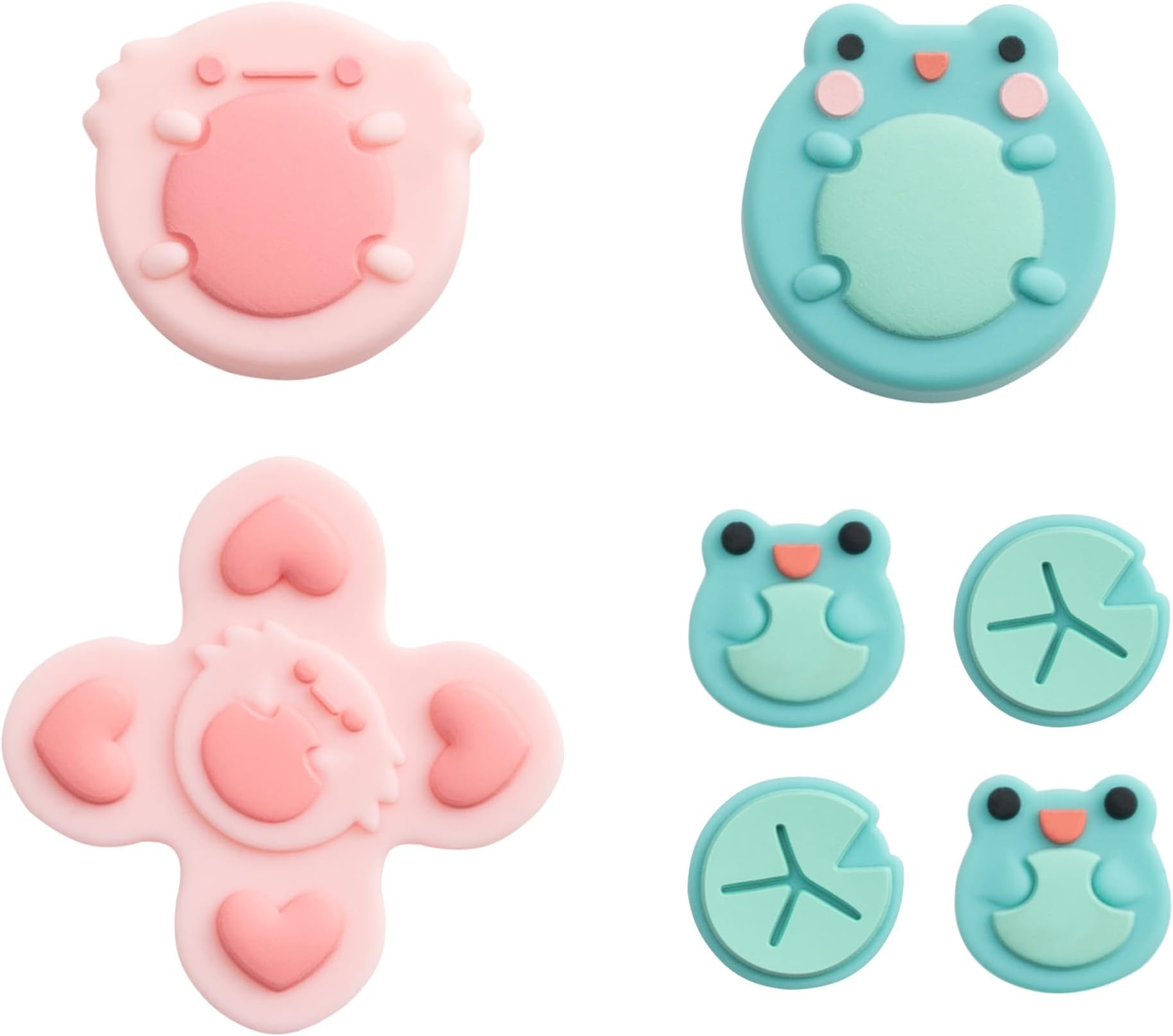 GeekShare Silicone Cross D-Pad Button Caps Set Joystick Cover - ABXY Key Buttons Sticker Compatible with Switch/OLED Game Console - Frog & Axolotl