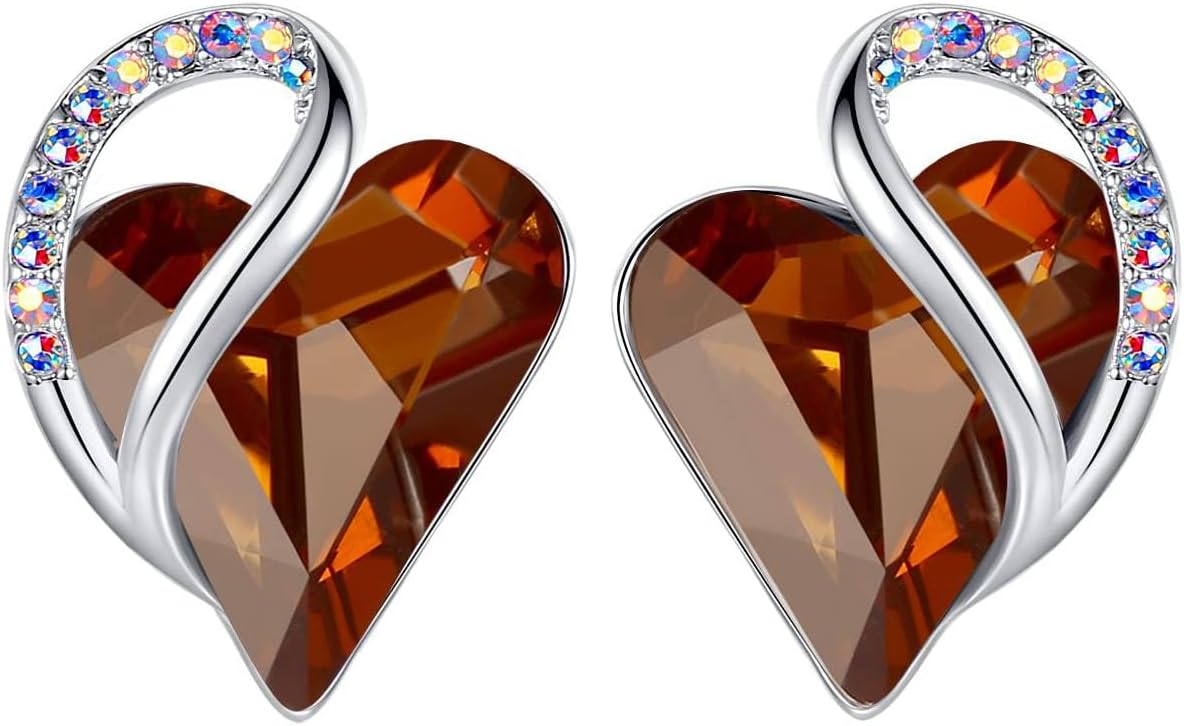 Infinity love Heart Birthstone Stud Earrings for Women, Mothers Day Gifts for Mom, Wife, and Her, Silver Plated Birthday Jewelry