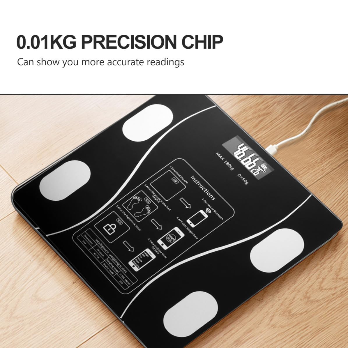 USB Körperfettwaage mit LED Anzeige 0,1 bis 180kg Schwarz